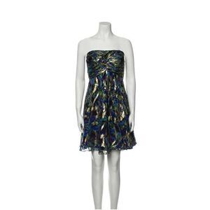 OLEG CASSINI Strapless Multicolor Silk Sweetheart Glitter Mini Dress